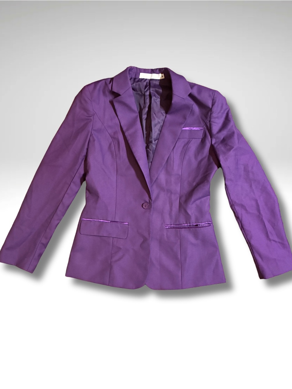Purple Plum Satin Trim Tailored Blazer Single Button Jacket Size Small